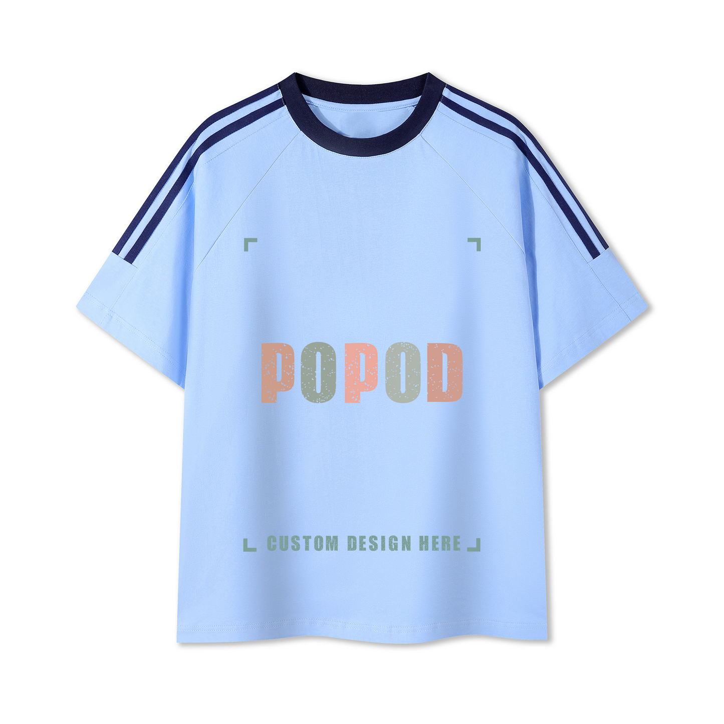 Cotton Crewneck Tee with Contrast Side-Stripe