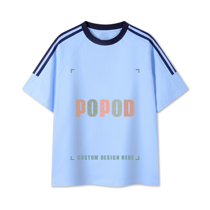 Cotton Crewneck Tee with Contrast Side-Stripe