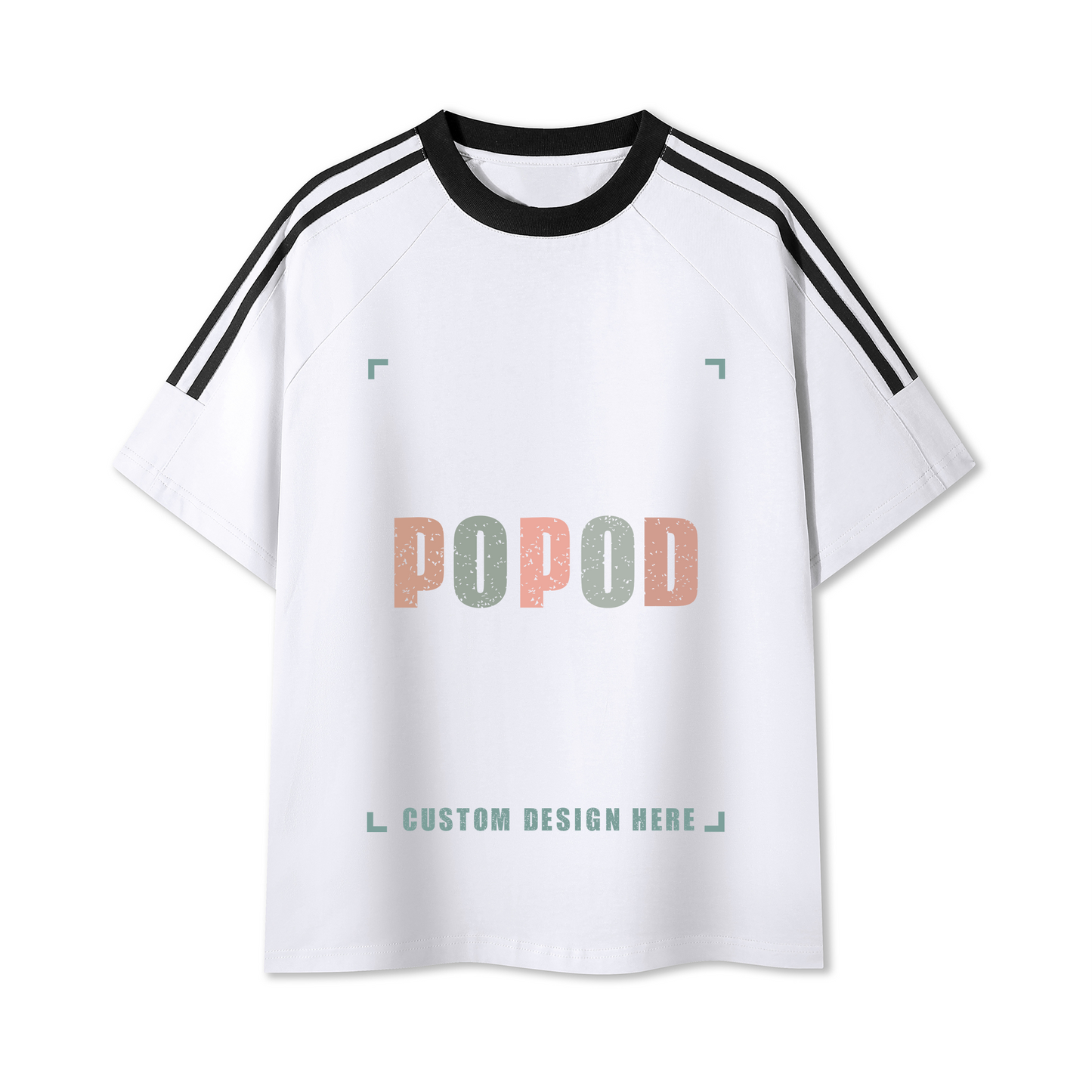 Cotton Crewneck Tee with Contrast Side-Stripe