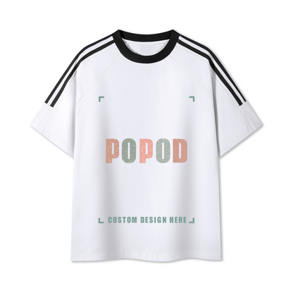 Cotton Crewneck Tee with Contrast Side-Stripe