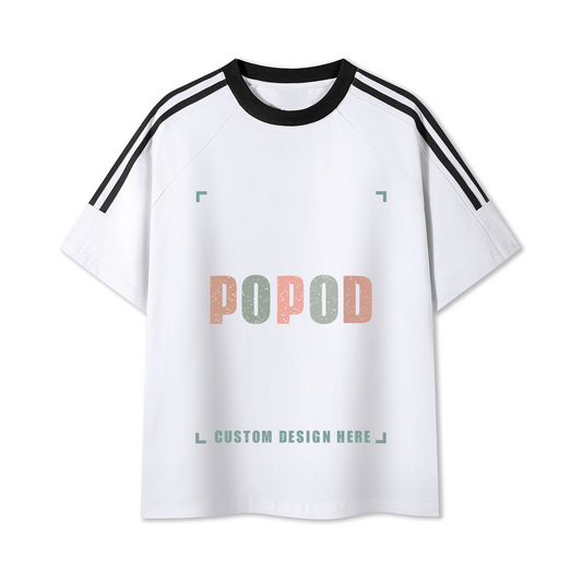 Cotton Crewneck Tee with Contrast Side-Stripe