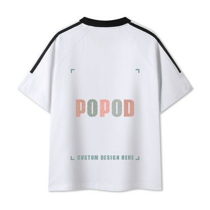 Cotton Crewneck Tee with Contrast Side-Stripe