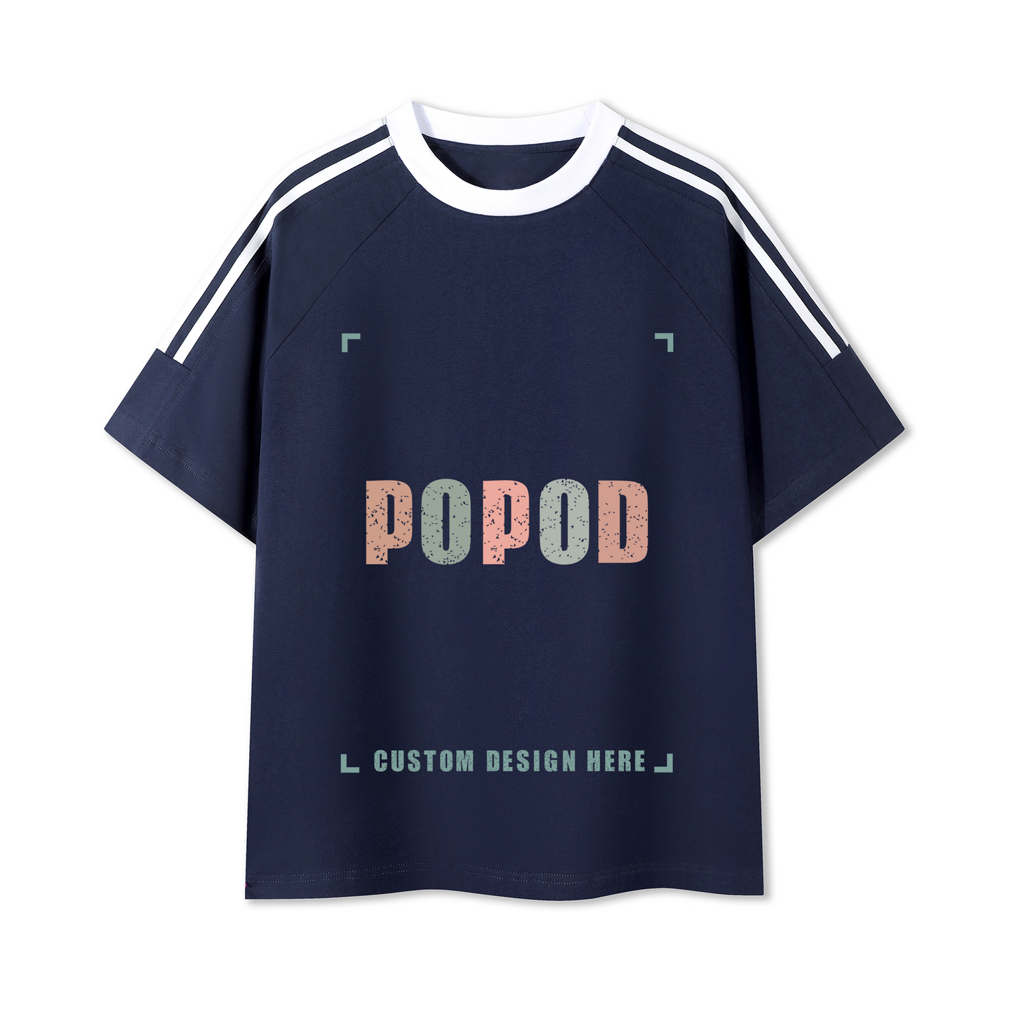 Cotton Crewneck Tee with Contrast Side-Stripe