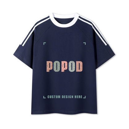 Cotton Crewneck Tee with Contrast Side-Stripe