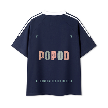 Cotton Crewneck Tee with Contrast Side-Stripe