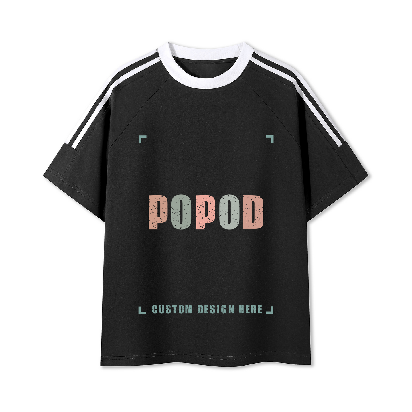 Cotton Crewneck Tee with Contrast Side-Stripe