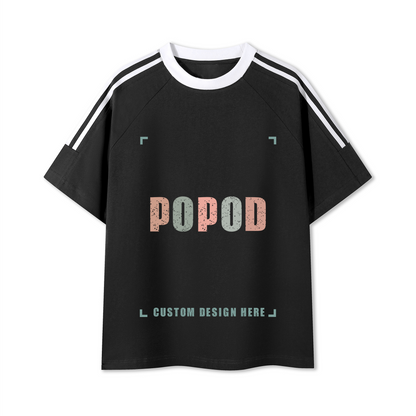 Cotton Crewneck Tee with Contrast Side-Stripe