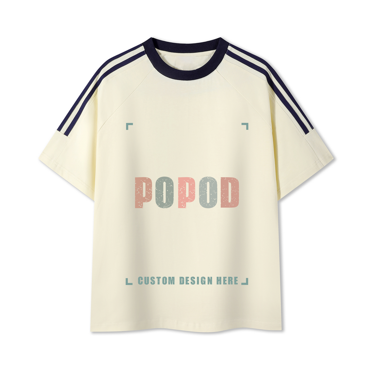 Cotton Crewneck Tee with Contrast Side-Stripe