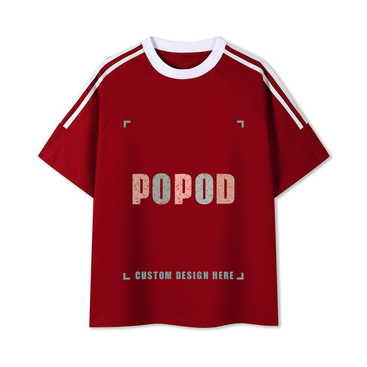Cotton Crewneck Tee with Contrast Side-Stripe