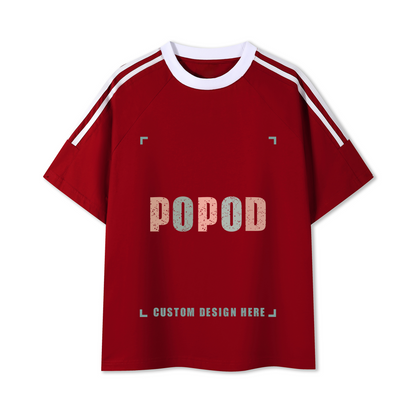 Cotton Crewneck Tee with Contrast Side-Stripe